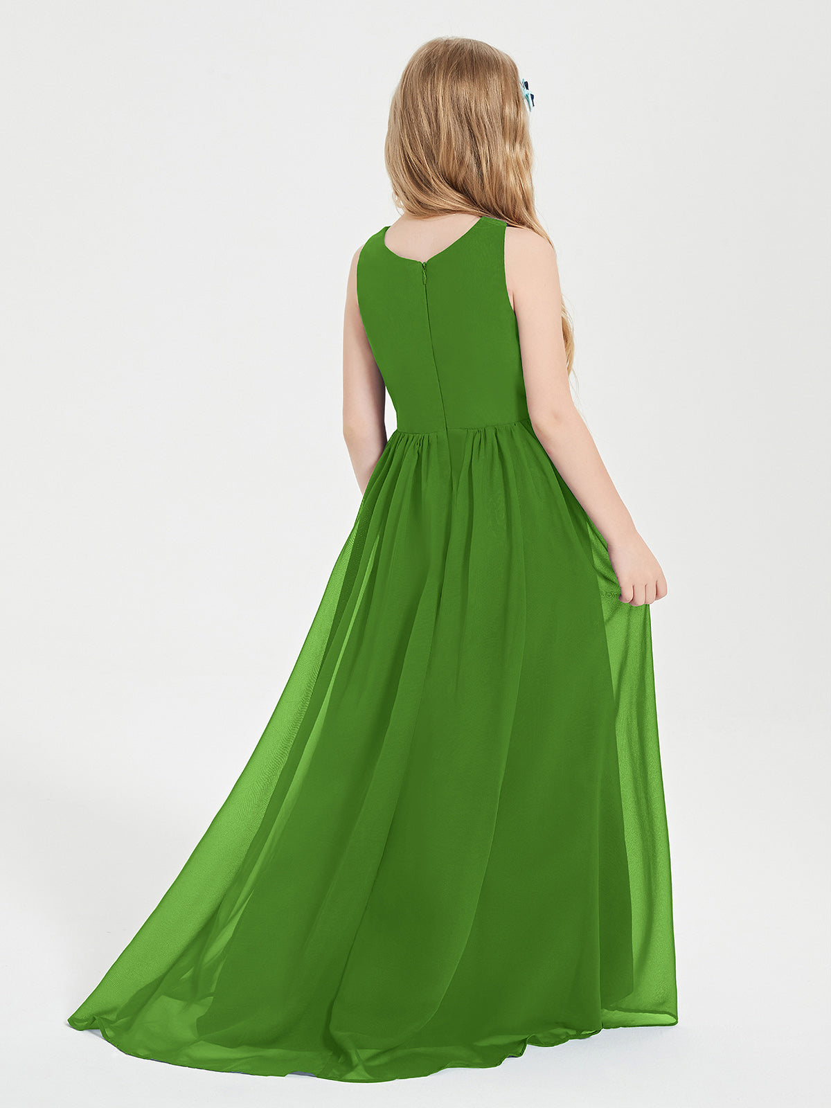 Asymmetrical Junior Bridesmaid Dresses with Scoop Neckline Moss